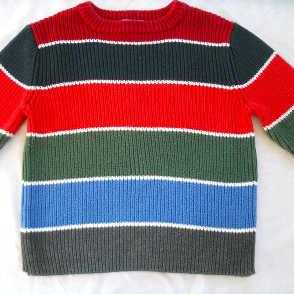 Children's Place Boys Sweater Striped Chunky Ribbed Knit Crewneck Small 5-6
